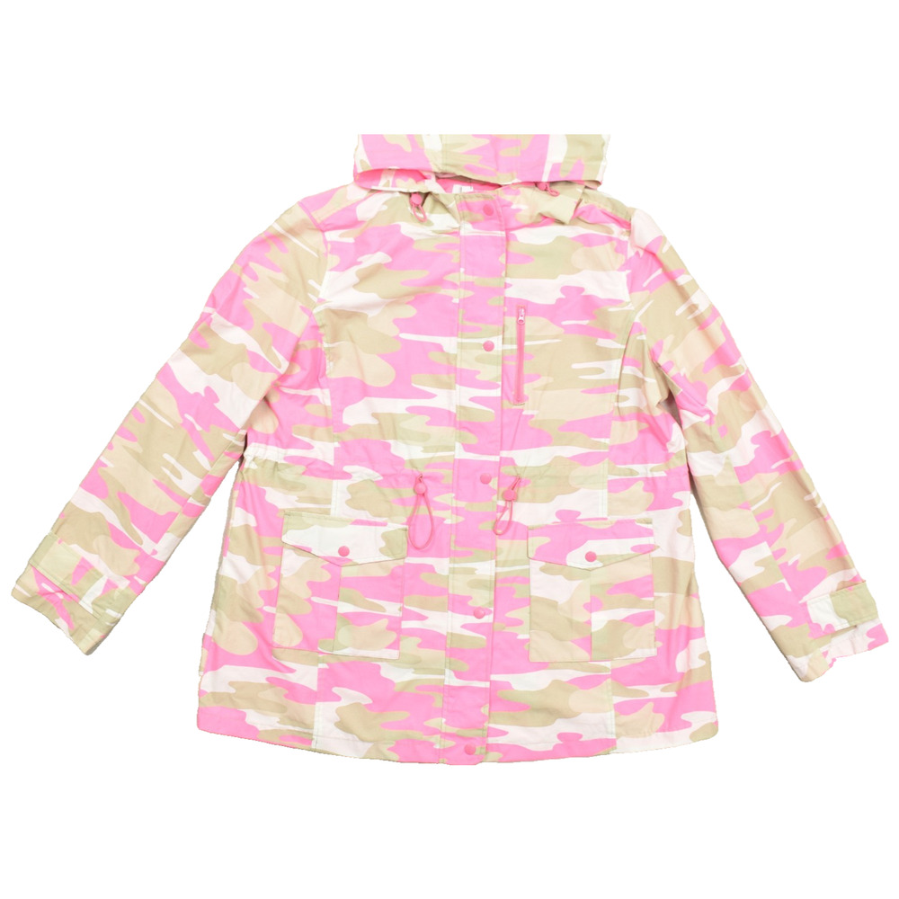 Crown & Ivy XXL Pink Camo Hooded Rain Jacket Water Resistant Anorak NWT